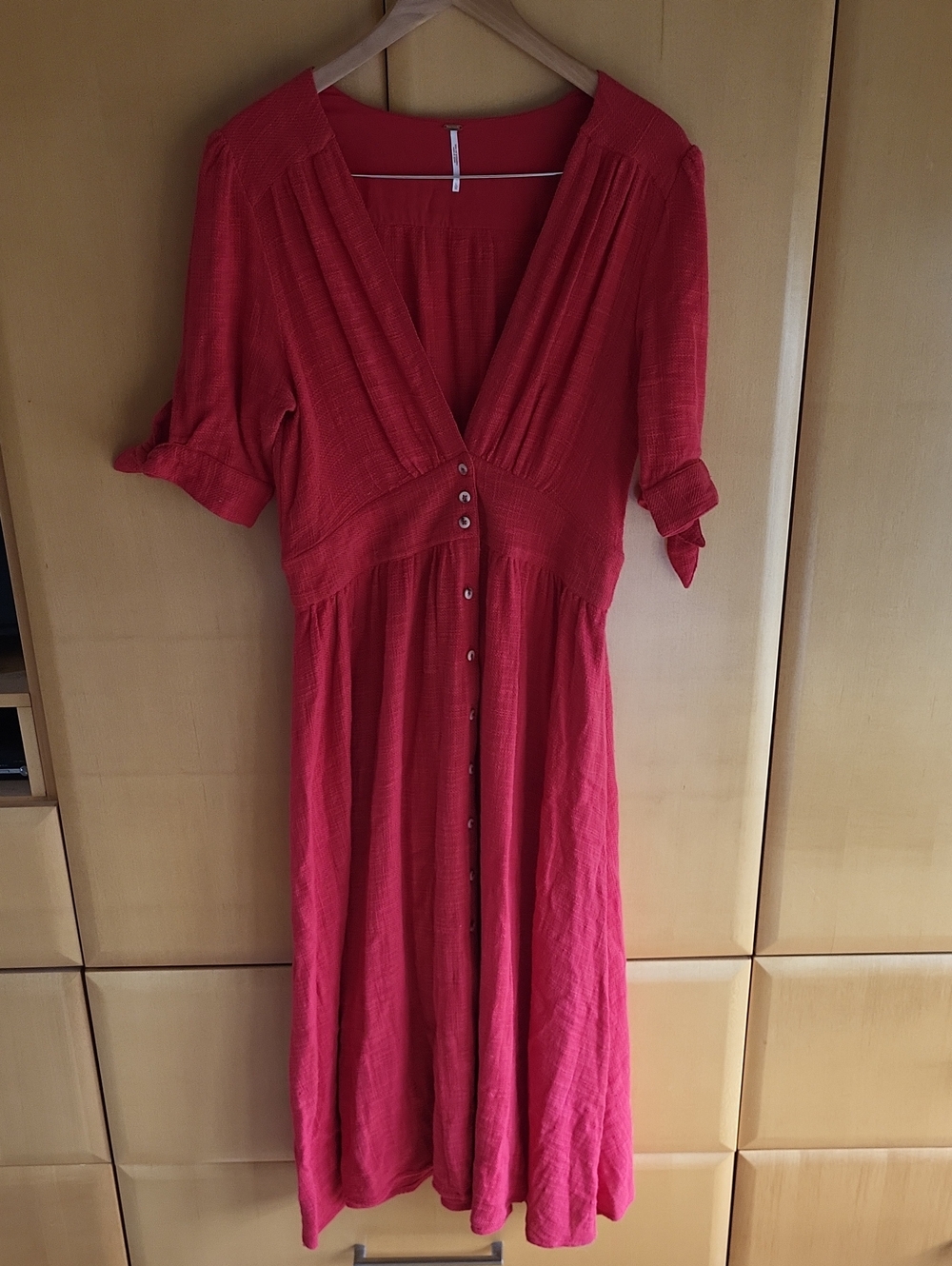Free People Red Midi Button-Front Dress